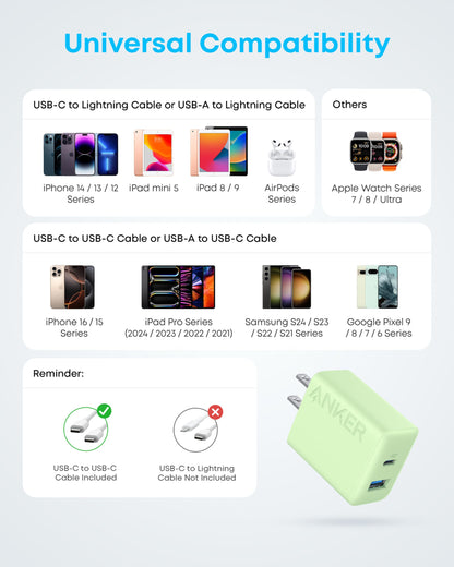 Anker iPhone 17/16 Charger, 2-Pack 20W Fast USB C Charger Block, for iPhone 16/16 Pro Max/15 Series/iPad Pro and More (Black, 2 Pack & 2 Cable)