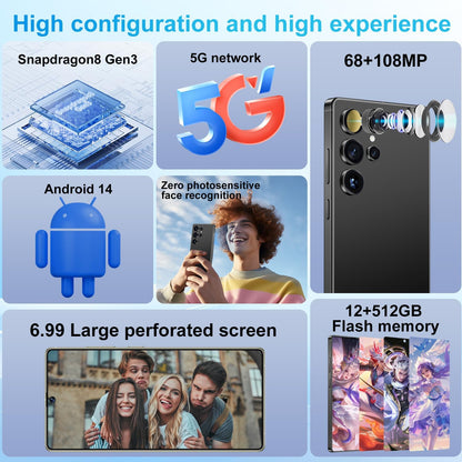 SZV I25 Ultra Unlocked Cell Phone,12+512GB 5G Unlocked Phone, Built in Pen Android 14 Battery 7000mAh 6.99" HD Screen Smartphone, Dual SIM/Face ID/Fingerprint Lock/GPS (Cyan, 12+512)