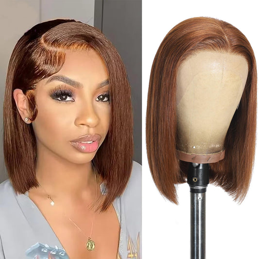 14 Inch Bob Wig Human Hair 13x6 Hd Transparent Lace Front Wigs Human Hair Pre Plucked Glueless Bob Wig 180% Density Short Straight Bob Wigs For Women