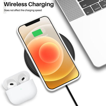 ORNARTO Compatible with iPhone 12 Case, Compatible with iPhone 12 Pro Case, Slim Liquid Silicone 3 Layers Full Covered Soft Gel Rubber Phone Case Cover 6.1 inch-White