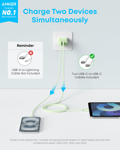 Anker iPhone 17/16 Charger, 2-Pack 20W Fast USB C Charger Block, for iPhone 16/16 Pro Max/15 Series/iPad Pro and More (Black, 2 Pack & 2 Cable)