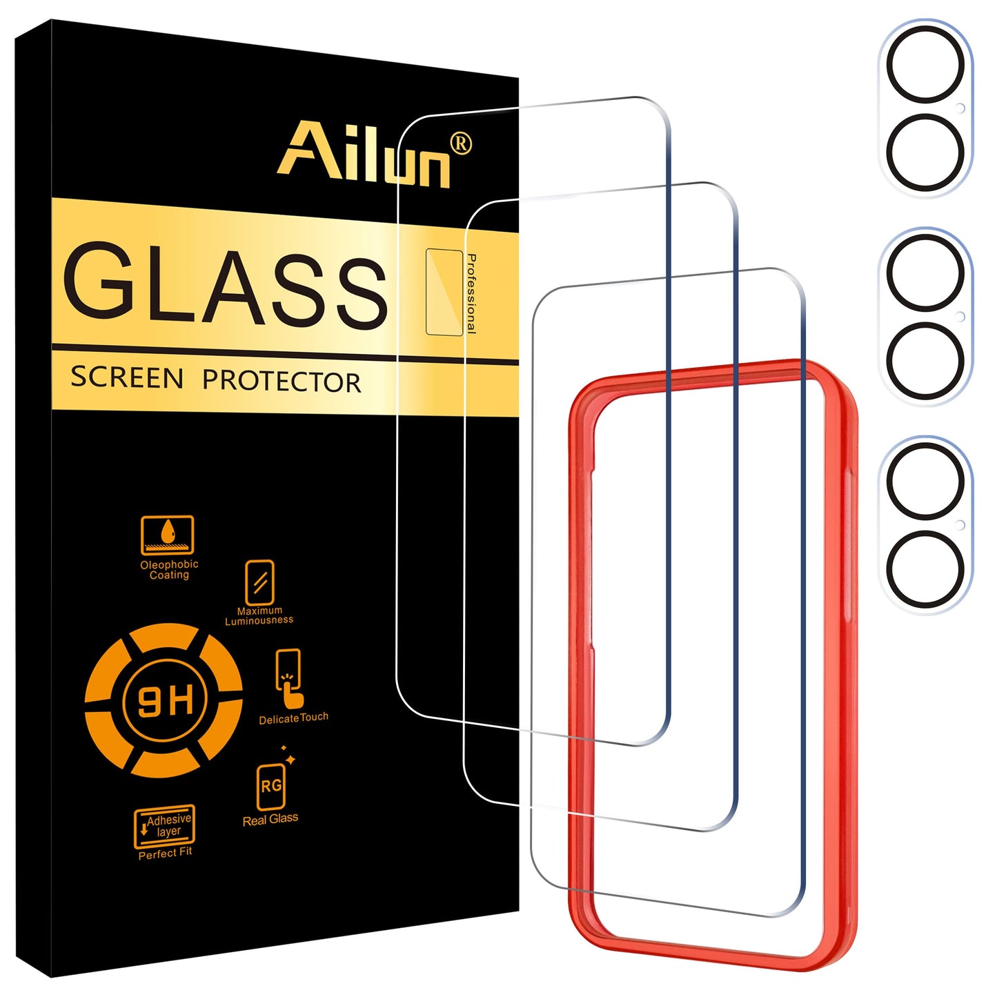 Ailun 2 Pack Screen Protector for iPhone 13 [6.1 inch Display] with 2 Pack Tempered Glass Camera Lens Protector,[9H Hardness]-HD