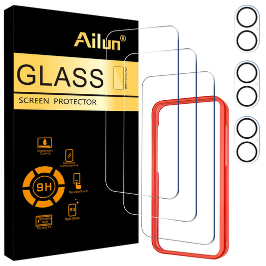 Ailun 2 Pack Screen Protector for iPhone 13 [6.1 inch Display] with 2 Pack Tempered Glass Camera Lens Protector,[9H Hardness]-HD