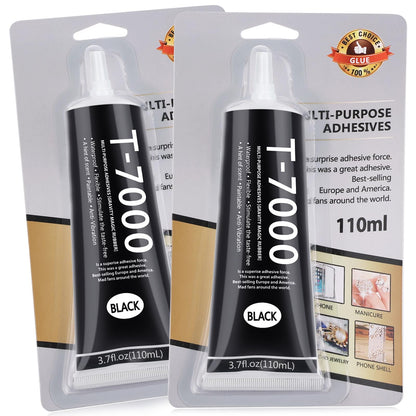 T7000 Black Glue for Phone Repair, 2 X 25 ML Semi Fluid Craft Glue T-7000 Adhesive Glue with Precision Tips for Fabric, Leather, Rubber Cement, Toys, Wood, Metal, Rhinestones Jewelry Making