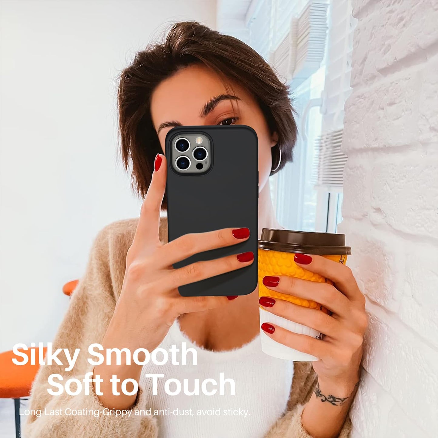 ORNARTO Compatible with iPhone 12 Case, Compatible with iPhone 12 Pro Case, Slim Liquid Silicone 3 Layers Full Covered Soft Gel Rubber Phone Case Cover 6.1 inch-White