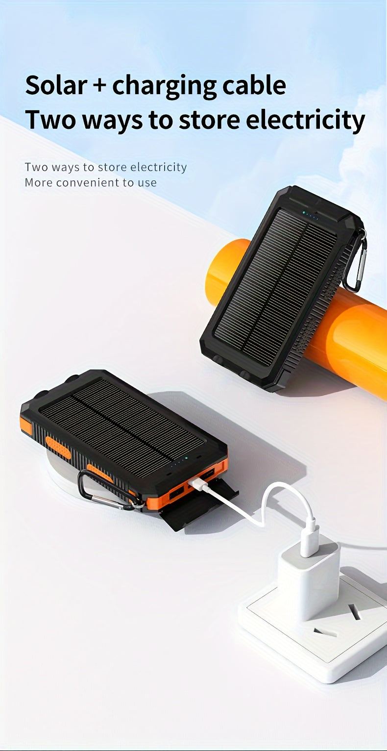20000mAh Solar Powered Power Bank with Flashlight/USB/Type-C/Micro-Interface/G Compass, Suitable for Mobile Digital Electronics Devices, Durable and Long-lasting, Travel Camping, LED Flashlight, Climbing Buckle. Portable Sola
