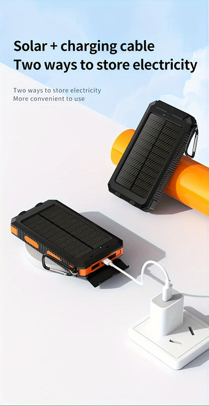 20000mAh Solar Powered Power Bank with Flashlight/USB/Type-C/Micro-Interface/G Compass, Suitable for Mobile Digital Electronics Devices, Durable and Long-lasting, Travel Camping, LED Flashlight, Climbing Buckle. Portable Sola