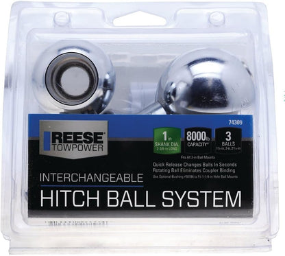 Towpower 74309 Interchangeable Trailer Hitch Ball, (1-7/8 Inch Diameter Ball, 2 Inch Diameter Ball and 2-5/16 Inch Diameter Ball), 8,000 Lbs. Capacity