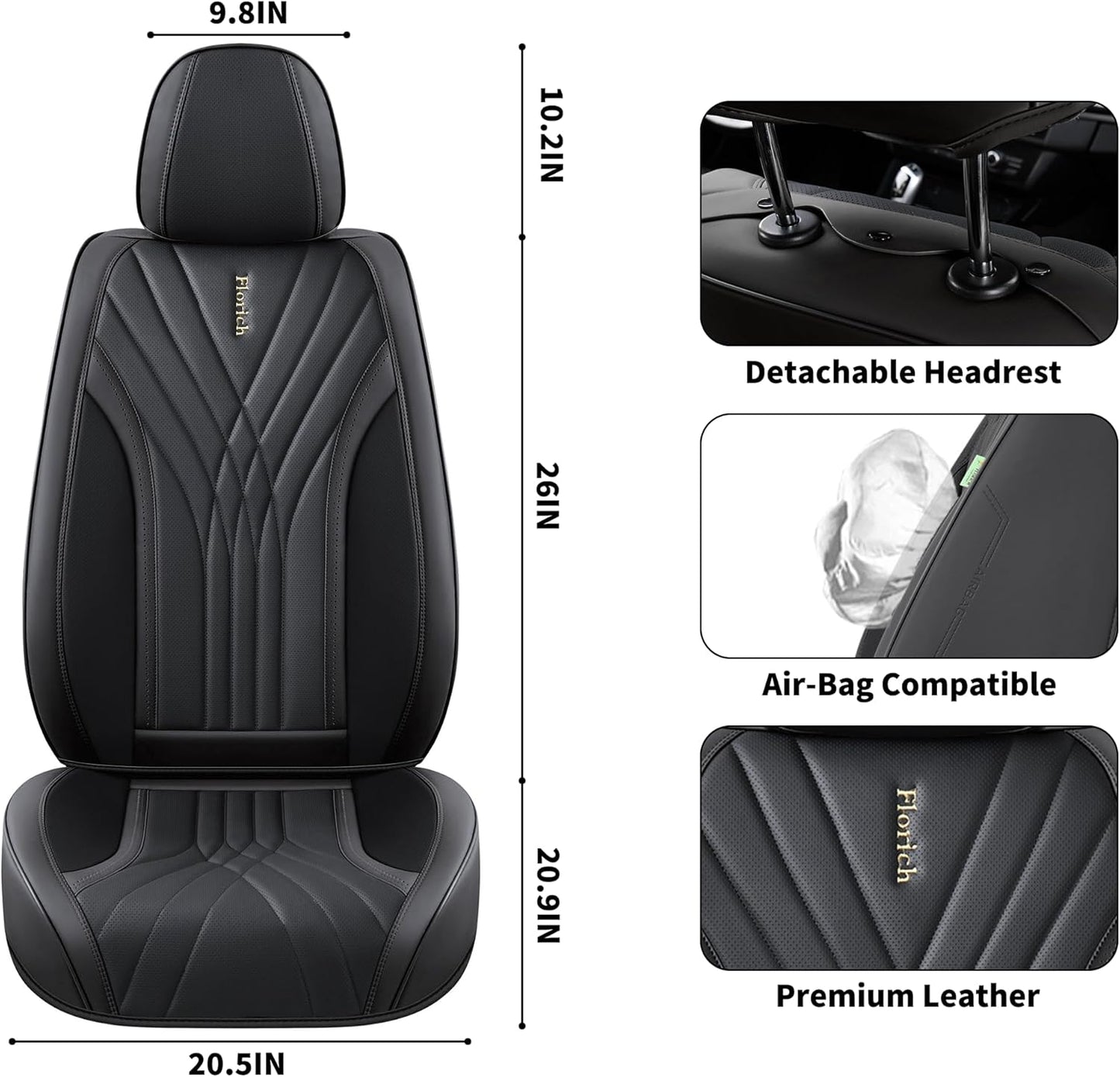 Universal Leather Car Seat Protector, 5-Seat Set, Black Automotive Accessories for Sedan SUV Pick-Up Truck