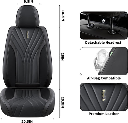 Universal Leather Car Seat Protector, 5-Seat Set, Black Automotive Accessories for Sedan SUV Pick-Up Truck