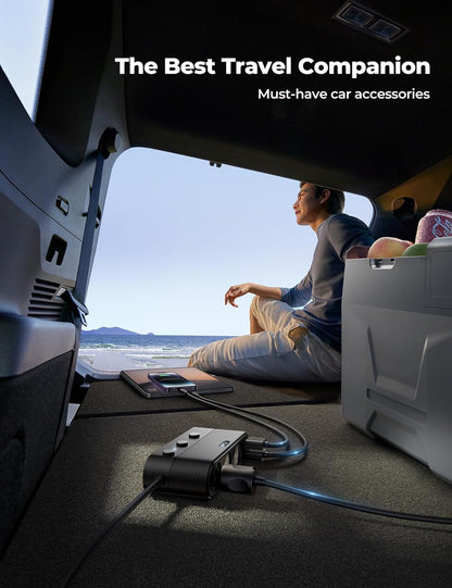 [2025 Upgraded] 7 in 1 Cigarette Lighter Adapter,  179W Car Charger Adapter with PD30W Charge(3.3Ft Cable), 24V/ 12V Cigarette Lighter Splitter with Independent Switches & LED Voltage Display