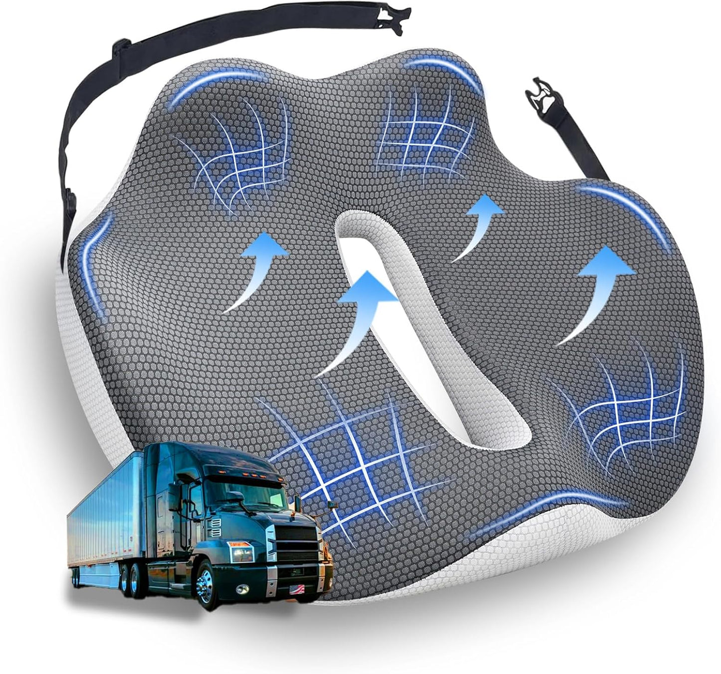 X-Large Seat Cushion for Truck Driver, Upgraded Cushion for Back Support and Pain Relief, Memory Foam with Non-Slip Washable Cover, Relieves Long-Term Truck Sitting and Pain