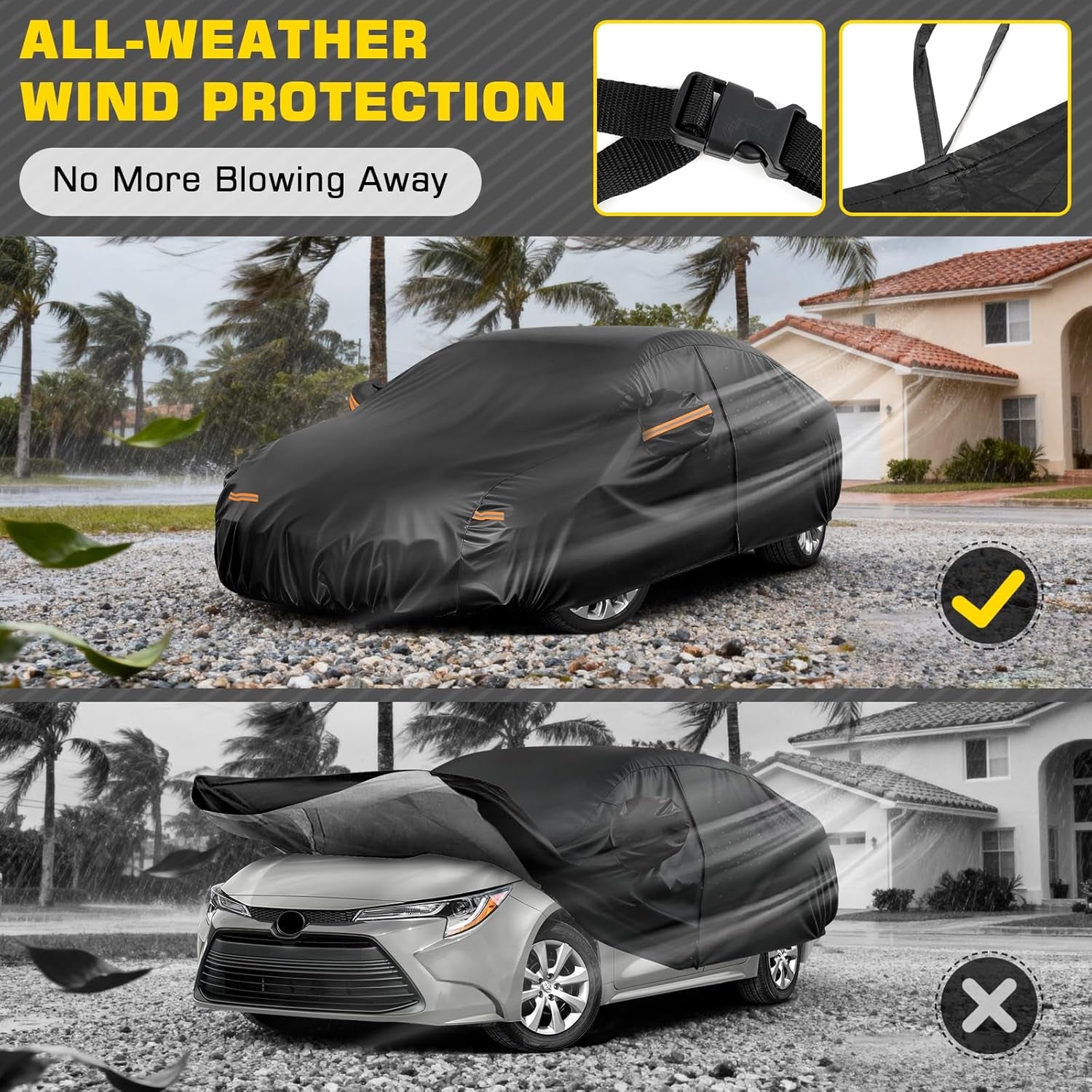 Waterproof Car Cover for Toyota Corolla, 6 Layers Covers with Cotton Liner and Zipper Door, All Weather Full Exterior Cover, Snow Rain Hail Dust Leaves Bird Droppings Protection