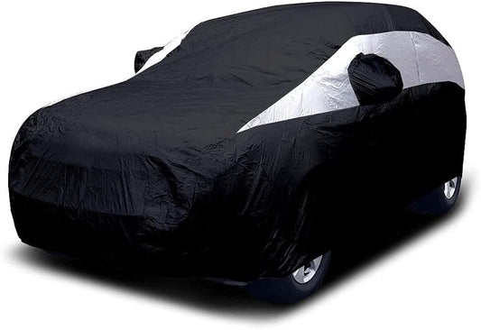 Titan Jet Black Poly 210T Car Cover for Mid-Size SUV 188-206". Waterproof, UV Protection, Scratch Resistant, Driver-Side Zippered Opening. Fits Explorer, Grand Cherokee and More.