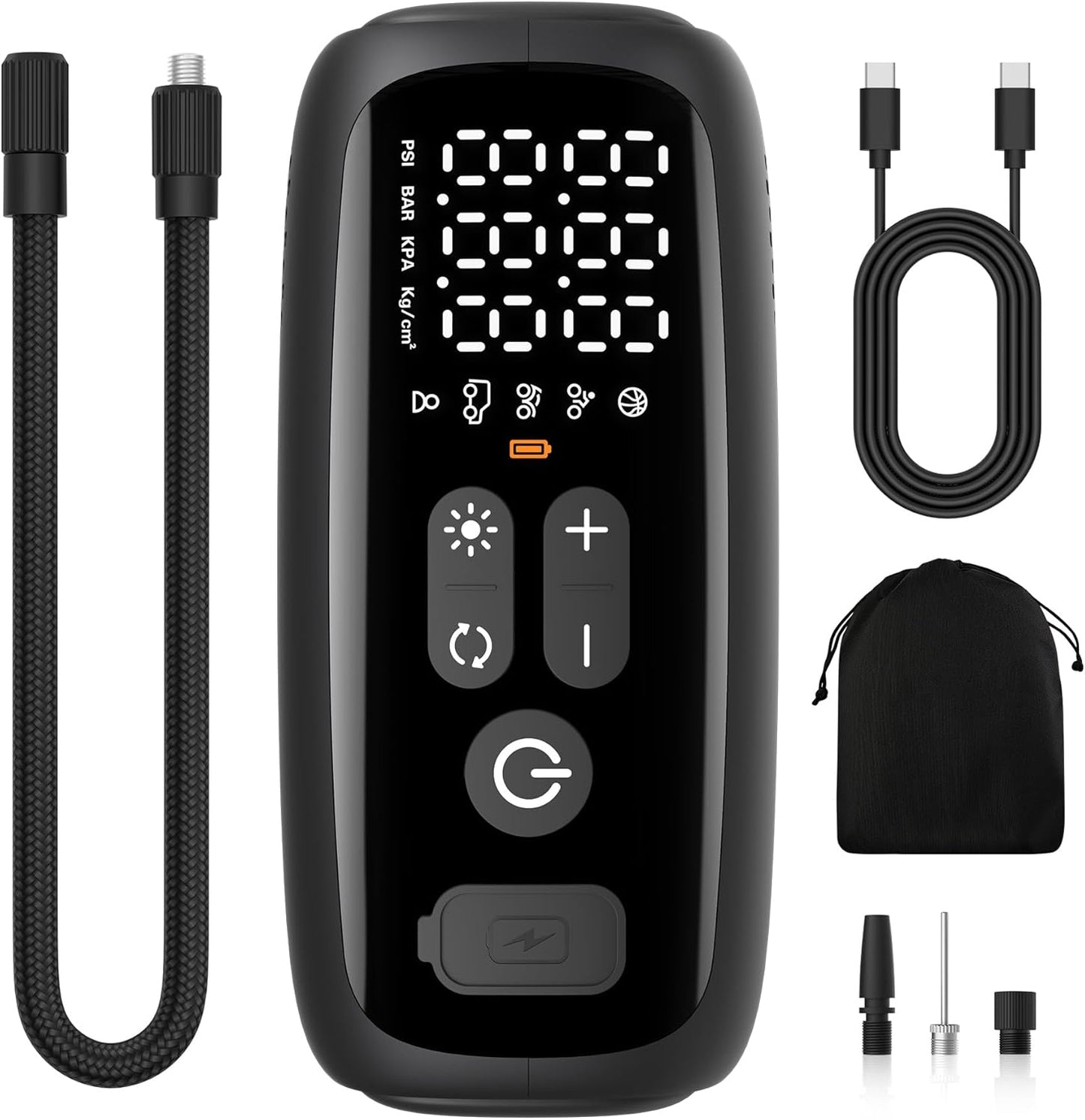 Tire Inflator Portable Air Compressor, 28 Cylinders 12V Air Compressor, 140W Auto Shut-Off with LED Light 150Psi Pump, Portable Air Compressor for Car Tires, Bicycle, Moto, Ball Etc.