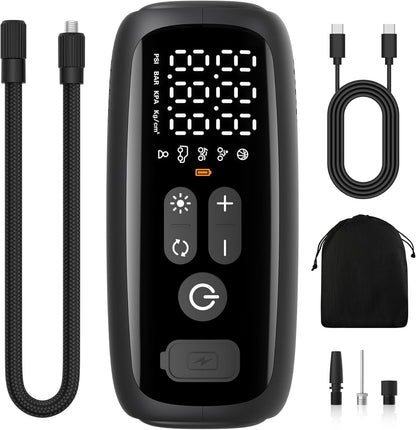 Tire Inflator Portable Air Compressor, 28 Cylinders 12V Air Compressor, 140W Auto Shut-Off with LED Light 150Psi Pump, Portable Air Compressor for Car Tires, Bicycle, Moto, Ball Etc.