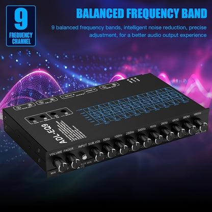 9-Band Car Audio Equalizer with Front, Rear & Auxiliary Outputs - 8V RMS Line Driver, Adjustable EQ for Cars & Yachts, No Battery Needed, Enhances Sound Experience, Durable Iron Construction, Car Audio Accessories, Vehicle Au