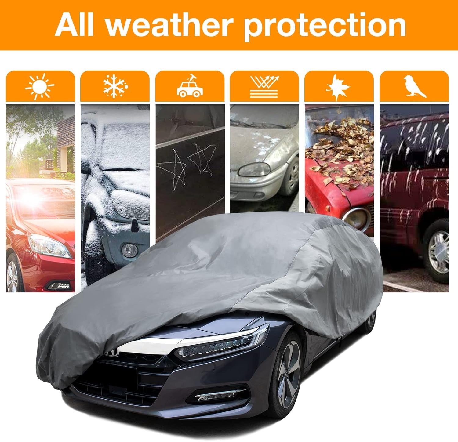 Ultra Light Waterproof Car Cover for Automobiles All Weather Protection, Windproof & Breathable, Fits Sedan up to 200"
