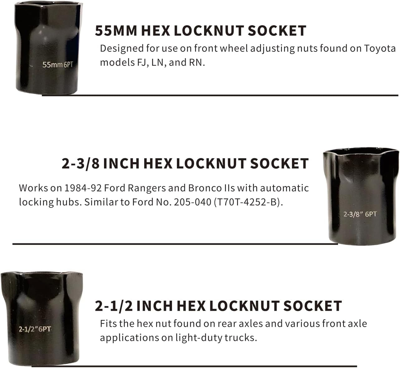Wheel Bearing Locknut Socket Set 7 Piece Wheel Bearing Lock Nuts Removal and Installation Tool Kit 1/2 Inch Drive SAE and Metric 6-Point Axle Nut Socket Compatible with Dodge, Ford and Toyota