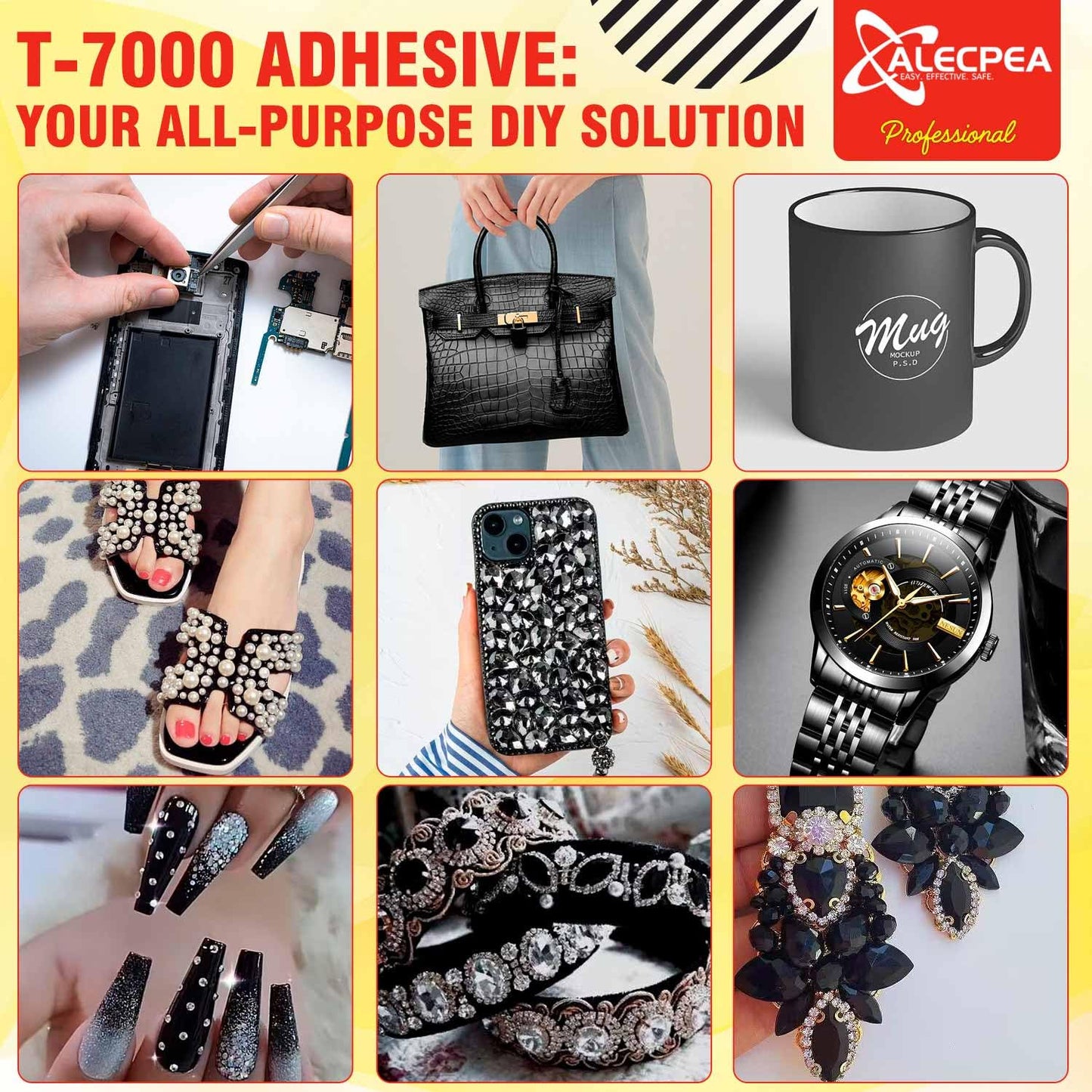 ALECPEA Upgrade T-7000 Black Adhesive Glue - 2PCS 15ml | High-Performance Waterproof Adhesive for Precision Repairs, Perfect for Phone, Electronics, Jewelry, and Crafts