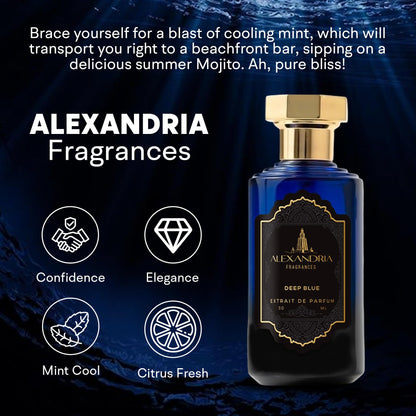 Alexandria Fragrances Deep Blue Perfume - Long Lasting Eau de Parfum for Men and Women - Fresh Citrus Parfum with Mint, Black Currant, Neroli and Musk - Luxury Men’s Cologne for Every Occasion - 10ml