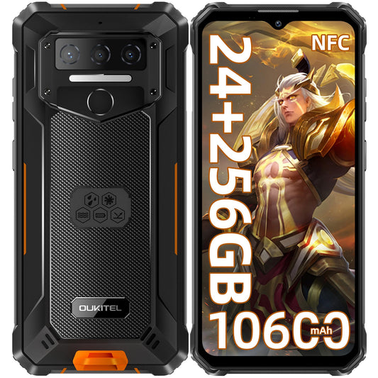 OUKITEL WP23 Plus Rugged Smartphone Unlocked 2025-24GB+256GB Cell Phones, 10600mAh Battery, 6.52'' Display Smartphone, 13MP Camera, 4G Dual SIM Android 14 Phone, IP68/IP69K/NFC/GPS/OTG, Orange