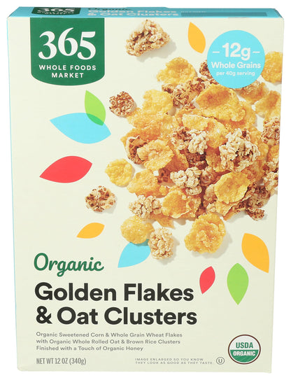 365 By Whole Foods Market, Organic Golden Flakes & Oat Clusters, 12 Ounce