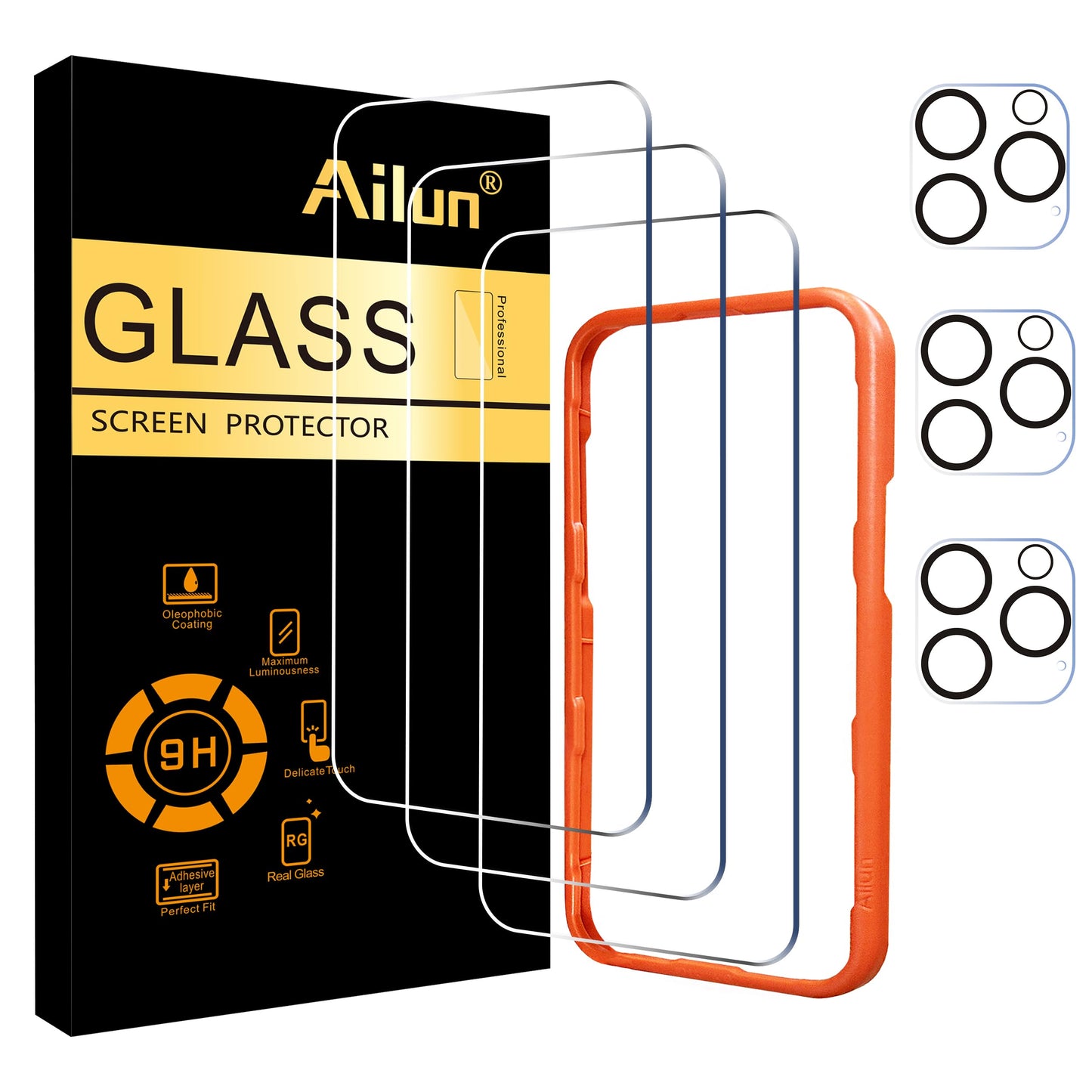 Ailun 2 Pack Screen Protector for iPhone 13 [6.1 inch Display] with 2 Pack Tempered Glass Camera Lens Protector,[9H Hardness]-HD