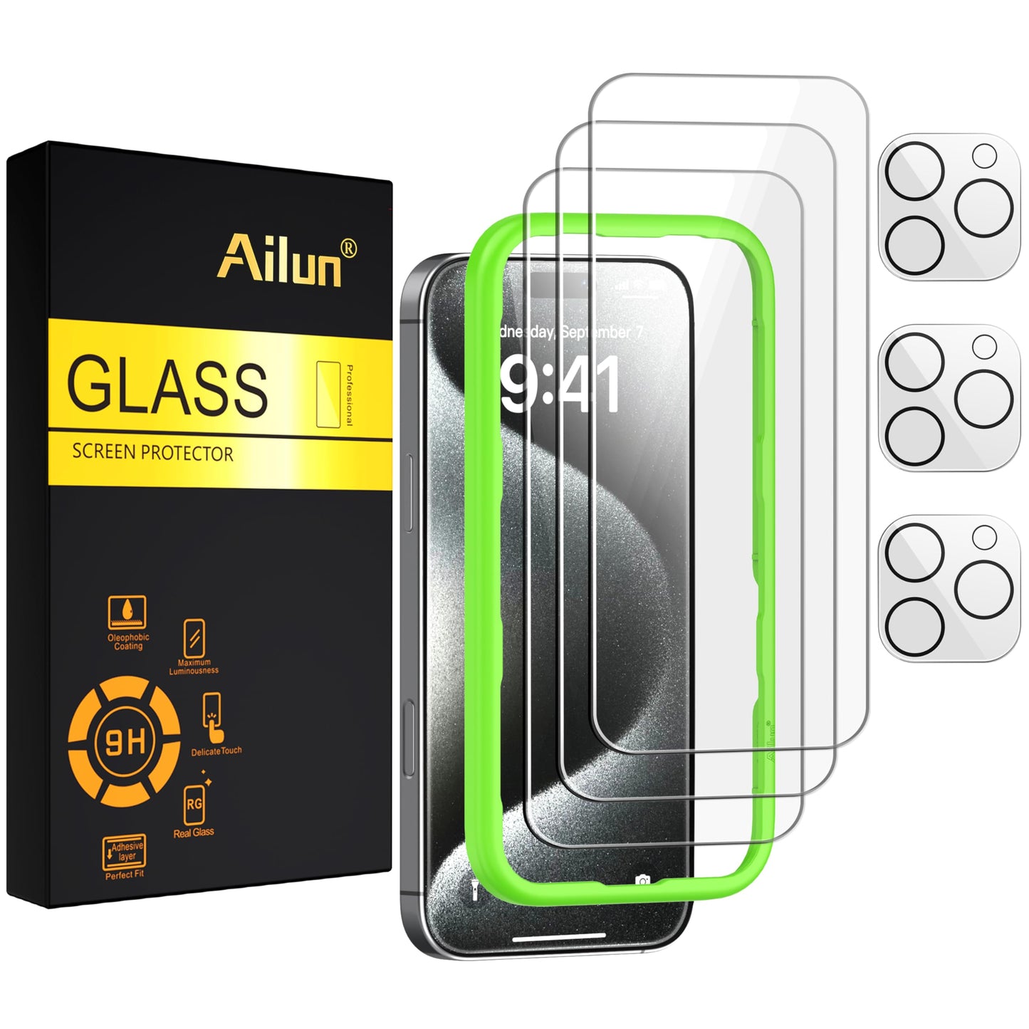 Ailun 2 Pack Screen Protector for iPhone 13 [6.1 inch Display] with 2 Pack Tempered Glass Camera Lens Protector,[9H Hardness]-HD