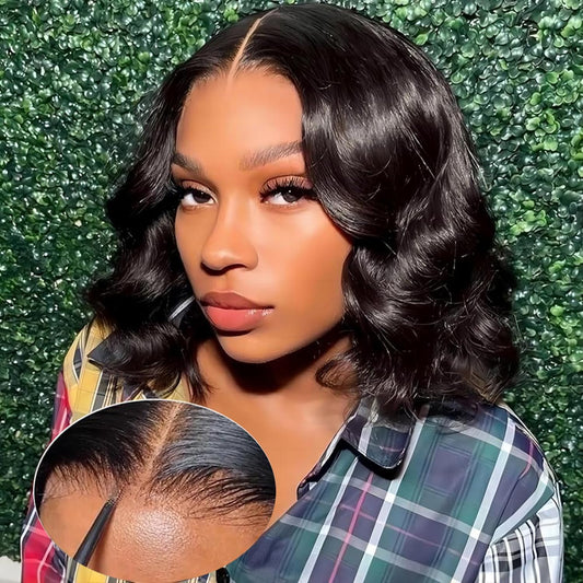 Wear and Go Glueless Wigs Pre Plucked Pre Cut 4x4 Body Wave Bob Wig Human Hair wigs for black women Short Bob Wig Human Hair 180 dentisty natrual color 14inch