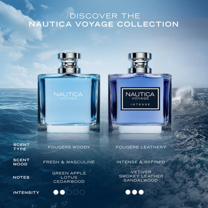 Nautica Voyage Eau De Toilette, Cologne and Fragrance For Men, Fresh, Romantic, Fruity Scent Woody, Aquatic Notes of Apple, Water Lotus, Cedarwood, and Musk Ideal Day Wear, Long Lasting 3.3Fl oz