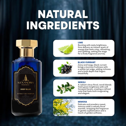 Alexandria Fragrances Deep Blue Perfume - Long Lasting Eau de Parfum for Men and Women - Fresh Citrus Parfum with Mint, Black Currant, Neroli and Musk - Luxury Men’s Cologne for Every Occasion - 10ml