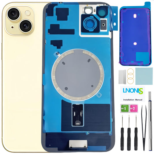 15 Plus Back Glass Replacement for iPhone 15 Plus Rear Back Cover Glass with Waterproof and Camera Lens+Professional Repair Tool Kit (Black)