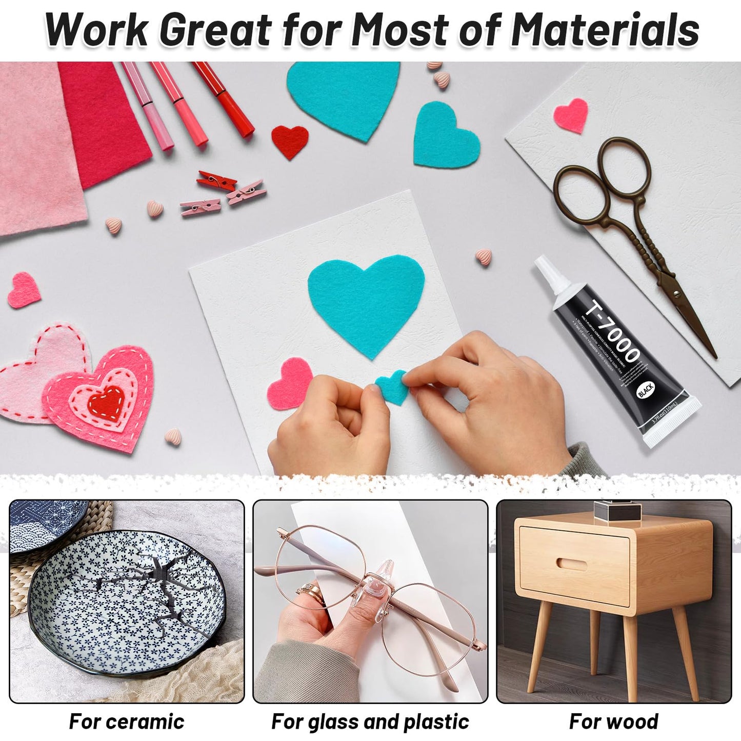 T7000 Black Glue for Phone Repair, 2 X 25 ML Semi Fluid Craft Glue T-7000 Adhesive Glue with Precision Tips for Fabric, Leather, Rubber Cement, Toys, Wood, Metal, Rhinestones Jewelry Making