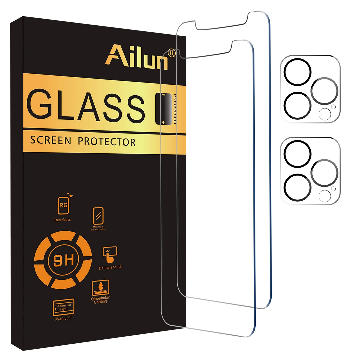 Ailun 2 Pack Screen Protector for iPhone 13 [6.1 inch Display] with 2 Pack Tempered Glass Camera Lens Protector,[9H Hardness]-HD