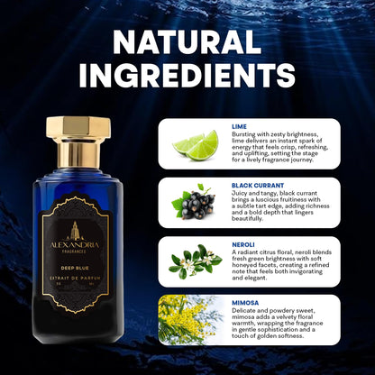 Alexandria Fragrances Deep Blue Perfume - Long Lasting Eau de Parfum for Men and Women - Fresh Citrus Parfum with Mint, Black Currant, Neroli and Musk - Luxury Men’s Cologne for Every Occasion - 10ml