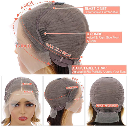 Wear and Go Glueless Bob Wig Human Hair Pre Plucked Pre Cut 180% Density 5x5 HD Transparent Lace Front Wigs Human Hair for Black Women Short Straight Bob Wigs No Glue Lace Closure Wigs 10 Inch