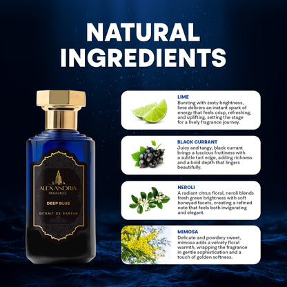 Alexandria Fragrances Deep Blue Perfume - Long Lasting Eau de Parfum for Men and Women - Fresh Citrus Parfum with Mint, Black Currant, Neroli and Musk - Luxury Men’s Cologne for Every Occasion - 10ml