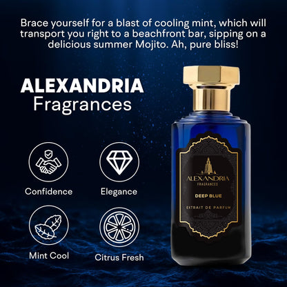 Alexandria Fragrances Deep Blue Perfume - Long Lasting Eau de Parfum for Men and Women - Fresh Citrus Parfum with Mint, Black Currant, Neroli and Musk - Luxury Men’s Cologne for Every Occasion - 10ml