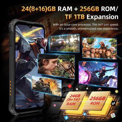 OUKITEL WP23 Plus Rugged Smartphone Unlocked 2025-24GB+256GB Cell Phones, 10600mAh Battery, 6.52'' Display Smartphone, 13MP Camera, 4G Dual SIM Android 14 Phone, IP68/IP69K/NFC/GPS/OTG, Orange