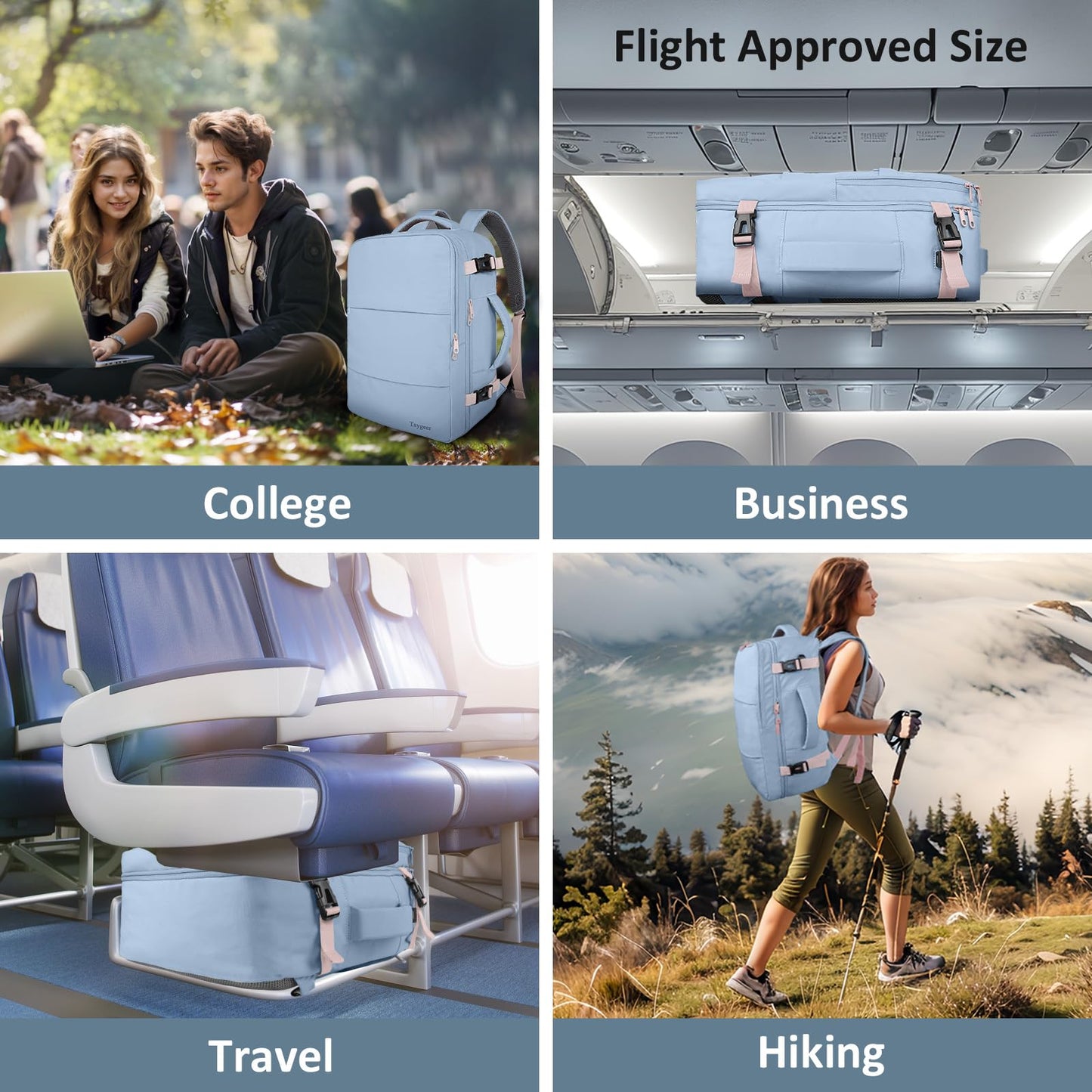 Taygeer Travel Backpack for Women, Carry On Backpack with USB Charging Port & Shoe Pouch, TSA 15.6inch Laptop Mochila Flight Approved, Nurse Bag Casual Daypack for Weekender Business Hiking, Pink