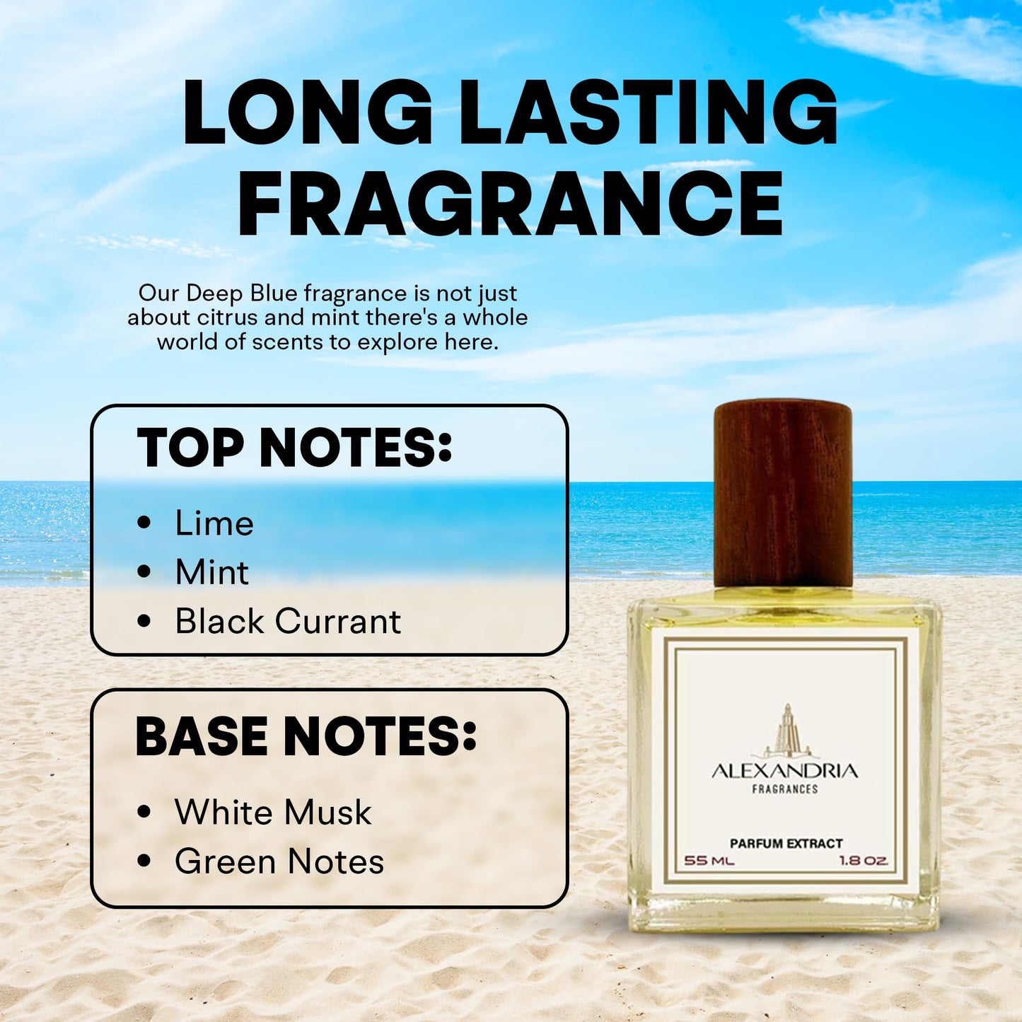 Alexandria Fragrances Deep Blue Perfume - Long Lasting Eau de Parfum for Men and Women - Fresh Citrus Parfum with Mint, Black Currant, Neroli and Musk - Luxury Men’s Cologne for Every Occasion - 10ml