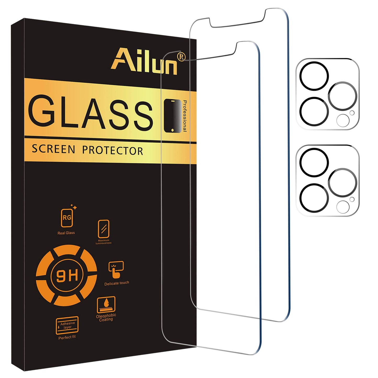 Ailun 2 Pack Screen Protector for iPhone 13 [6.1 inch Display] with 2 Pack Tempered Glass Camera Lens Protector,[9H Hardness]-HD