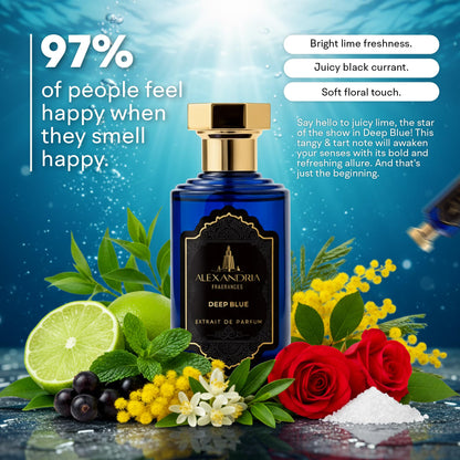 Alexandria Fragrances Deep Blue Perfume - Long Lasting Eau de Parfum for Men and Women - Fresh Citrus Parfum with Mint, Black Currant, Neroli and Musk - Luxury Men’s Cologne for Every Occasion - 10ml