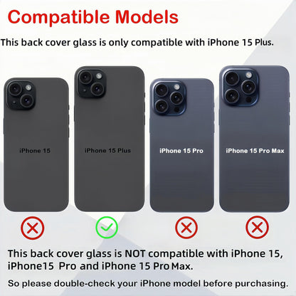 15 Plus Back Glass Replacement for iPhone 15 Plus Rear Back Cover Glass with Waterproof and Camera Lens+Professional Repair Tool Kit (Black)
