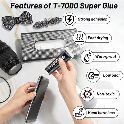 T7000 Black Glue for Phone Repair, 2 X 25 ML Semi Fluid Craft Glue T-7000 Adhesive Glue with Precision Tips for Fabric, Leather, Rubber Cement, Toys, Wood, Metal, Rhinestones Jewelry Making