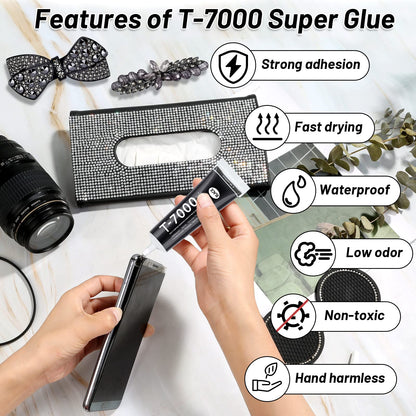 T7000 Black Glue for Phone Repair, 2 X 25 ML Semi Fluid Craft Glue T-7000 Adhesive Glue with Precision Tips for Fabric, Leather, Rubber Cement, Toys, Wood, Metal, Rhinestones Jewelry Making