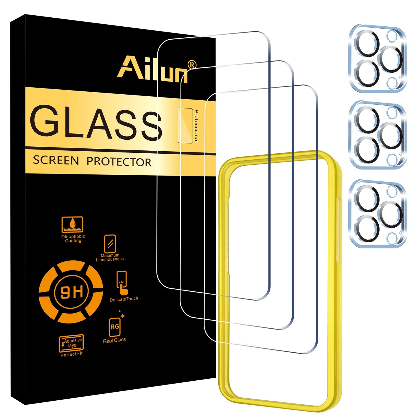 Ailun 2 Pack Screen Protector for iPhone 13 [6.1 inch Display] with 2 Pack Tempered Glass Camera Lens Protector,[9H Hardness]-HD