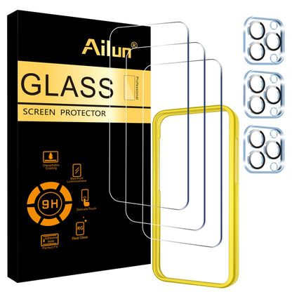 Ailun 2 Pack Screen Protector for iPhone 13 [6.1 inch Display] with 2 Pack Tempered Glass Camera Lens Protector,[9H Hardness]-HD