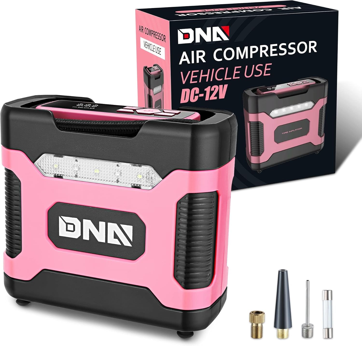 ‎ TOOLS-00212 Pink 12V DC Digital Tire Inflator Portable Air Compressor with Pressure Gauge for Cars, Bicycles, Motorcycles,Balls